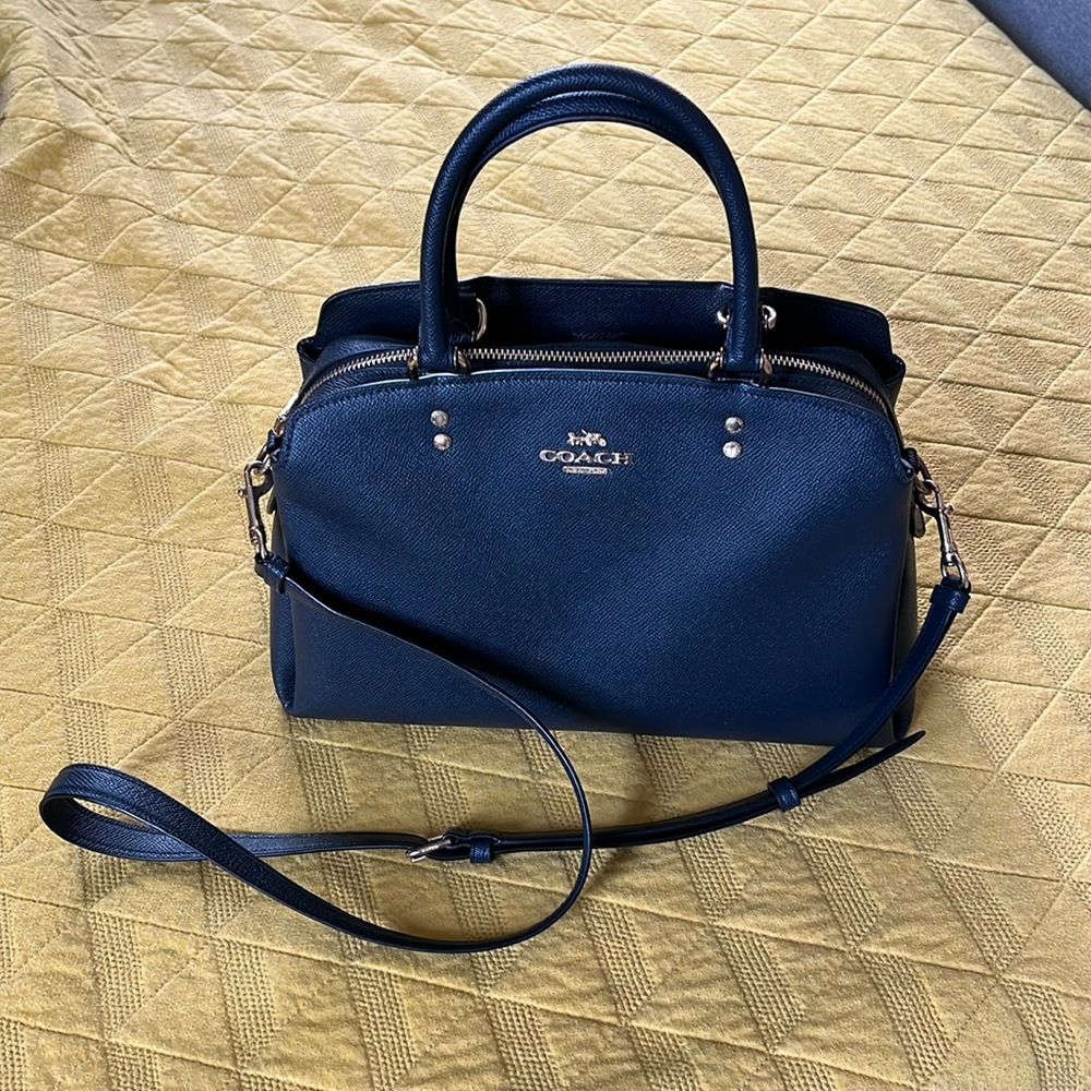 Authentic Coach Lillie Carryall Midnight Blue Leather LIKE NEW